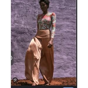 Andrea Iyamah Linea Toffee Brown Pleated High Rise Wide Leg Pants Womens Small